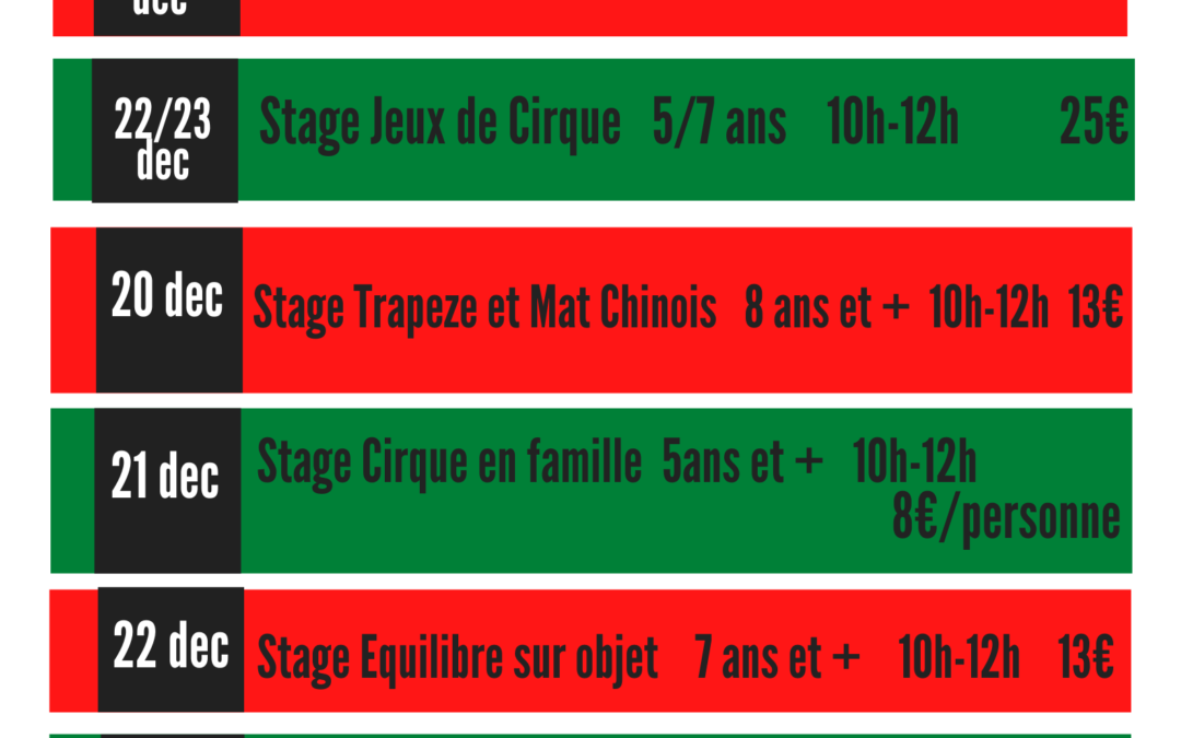 PROGRAMME DES STAGES DE NOEL 2021