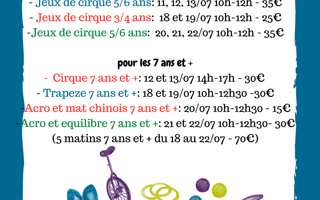 Les STAGES CIRQUE ETE 2022