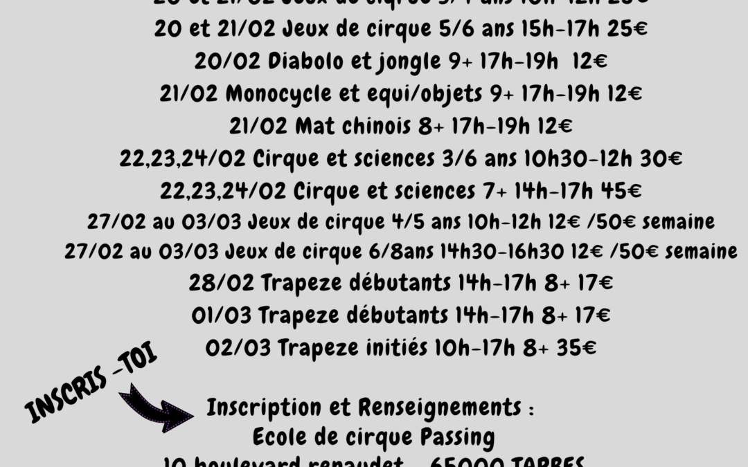 Le PROGRAMME de tous nos Stages d’hiver 2023